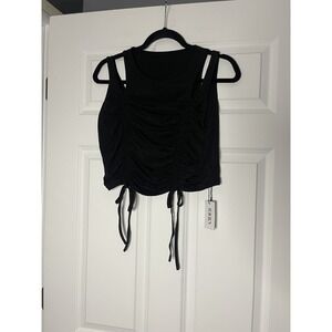 Cider Ruched Cold Shoulder black crop Tank Top xl NWT
